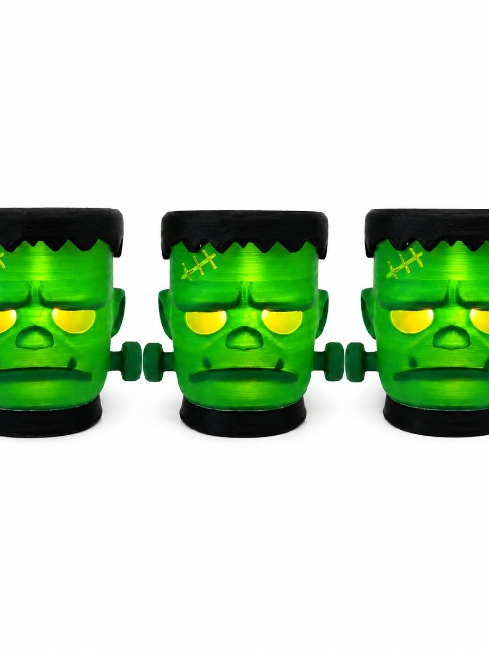 Set of 3 Frankenstein 3D Printed LED Light Halloween Spooky Monster Decor